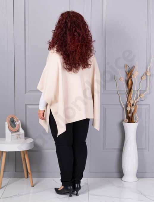 Plus size πλεκτή κάπα με δερμάτινες τσέπες-εκρού-κωδ 6236-1
