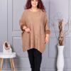 Plus size πλεκτή τουνίκ με χνουδωτές μανσέτες-καμηλό-κωδ 252-1
