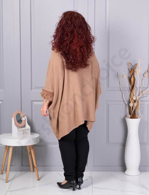 Plus size πλεκτή τουνίκ με χνουδωτές μανσέτες-καμηλό-κωδ 252-1