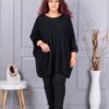Plus size πλεκτή τουνίκ με χνουδωτές μανσέτες-μαύρο-κωδ 252