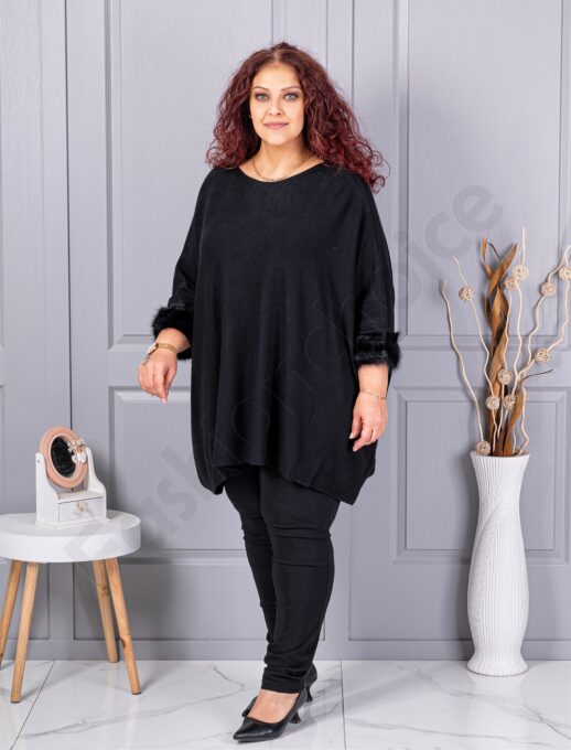 Plus size πλεκτή τουνίκ με χνουδωτές μανσέτες-μαύρο-κωδ 252
