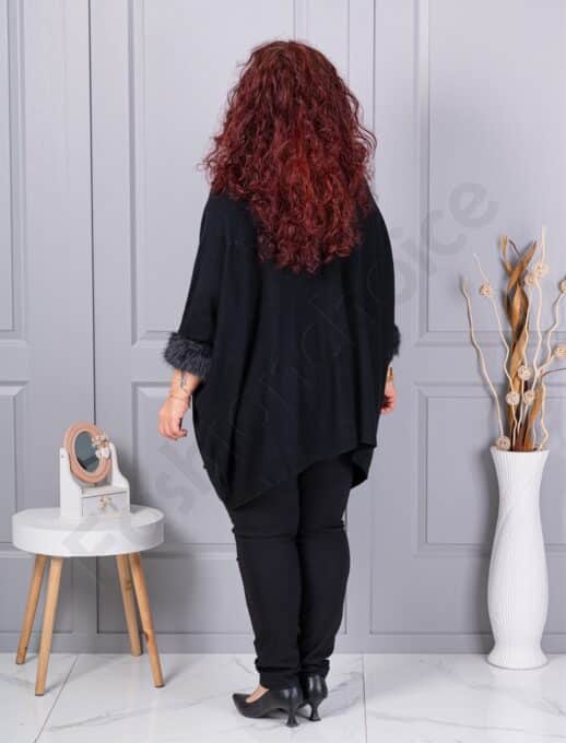 Plus size πλεκτή τουνίκ με χνουδωτές μανσέτες-μαύρο-κωδ 252