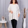 Plus size πλεκτή τουνίκ με χνουδωτές μανσέτες-εκρού-κωδ 252-2