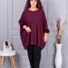 Plus size πλεκτή τουνίκ με χνουδωτές μανσέτες-βουργουνδί-κωδ 252-3