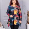 Plus size ασύμμετρη τουνίκ-μπλε/κίτρινο-κωδ 21018