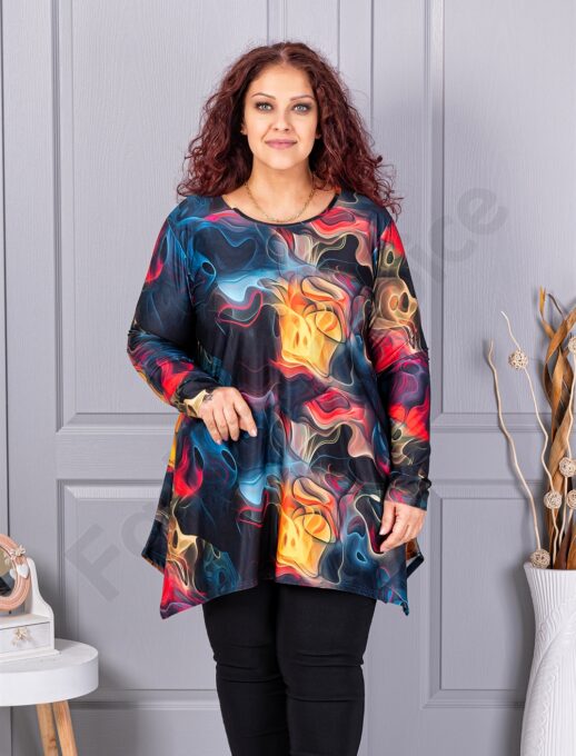 Plus size ασύμμετρη τουνίκ-μπλε/κίτρινο-κωδ 21018