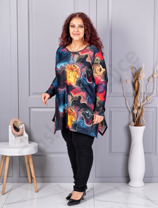 Plus size ασύμμετρη τουνίκ-μπλε/κίτρινο-κωδ 21018