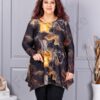 Plus size ασύμμετρη τουνίκ-καφέ/κίτρινο-κωδ 21018-1