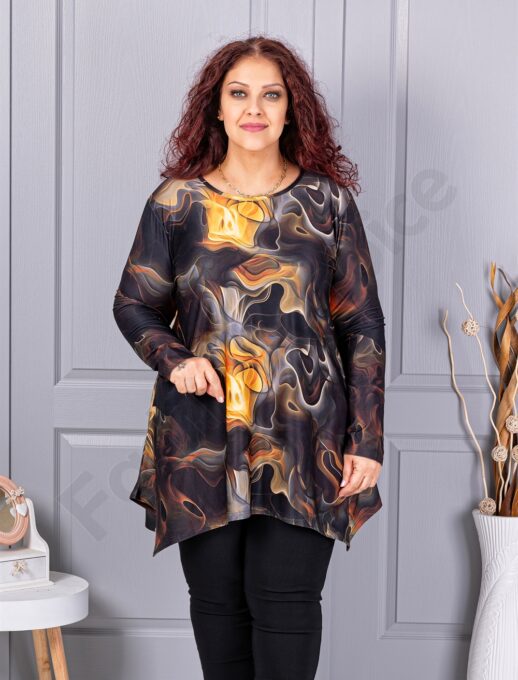 Plus size ασύμμετρη τουνίκ-καφέ/κίτρινο-κωδ 21018-1