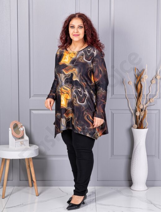 Plus size ασύμμετρη τουνίκ-καφέ/κίτρινο-κωδ 21018-1