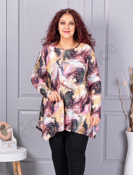 Plus size ασύμμετρη τουνίκ-εκρού/λιλά-κωδ 21018-3