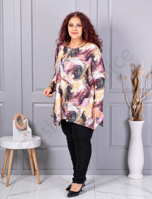 Plus size ασύμμετρη τουνίκ-εκρού/λιλά-κωδ 21018-3
