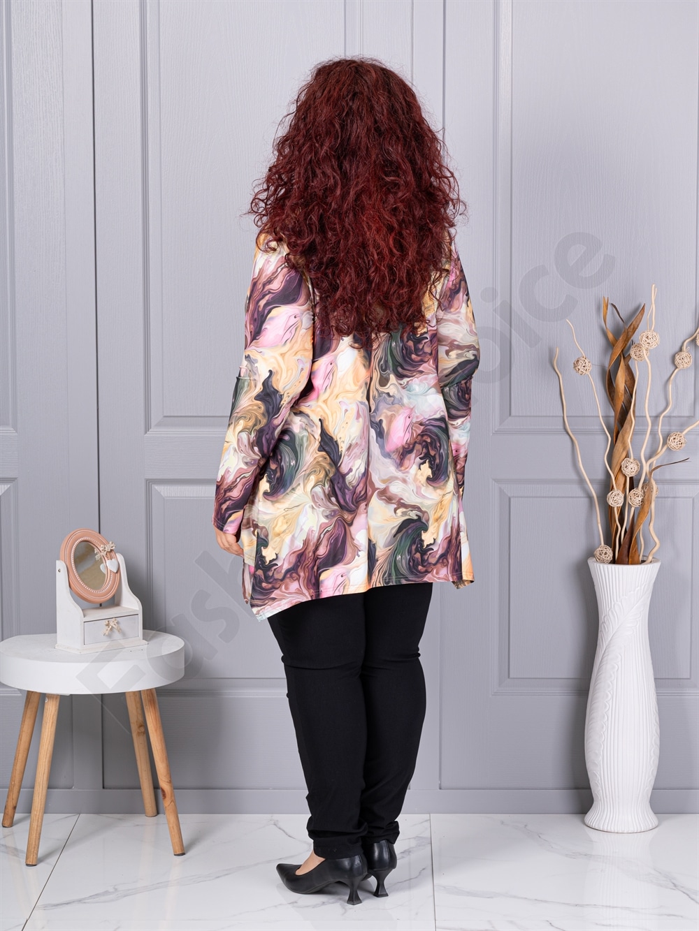 Plus size ασύμμετρη τουνίκ-εκρού/λιλά-κωδ 21018-3
